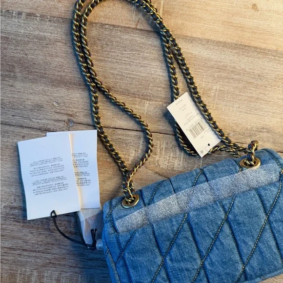 Coach Denim Quilted Shoulder Bag with Gold Chain - Picture 5 of 6